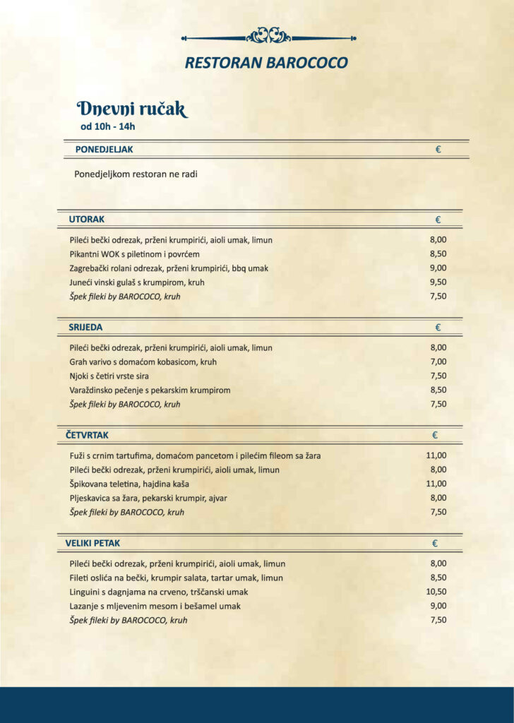 Restoran Barococo - Dnevni ručak - Gableci Varaždin